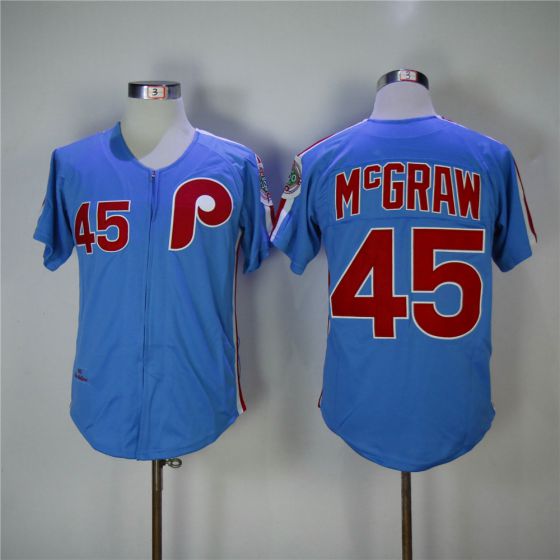 Men Philadelphia Phillies #45 Mcgraw Blue 1983 Throwback Zipper Edition MLB Jerseys